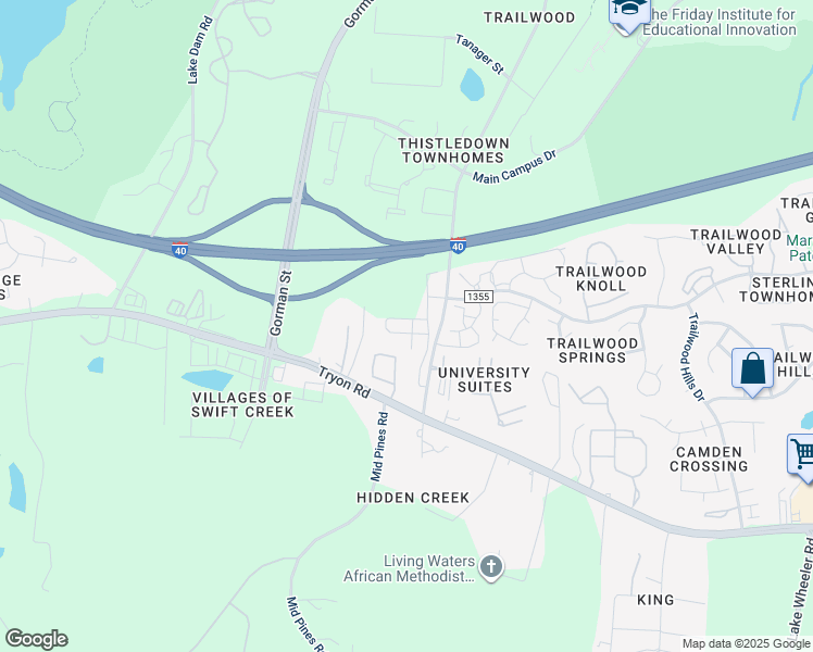 map of restaurants, bars, coffee shops, grocery stores, and more near 2011 Wolfmill Drive in Raleigh