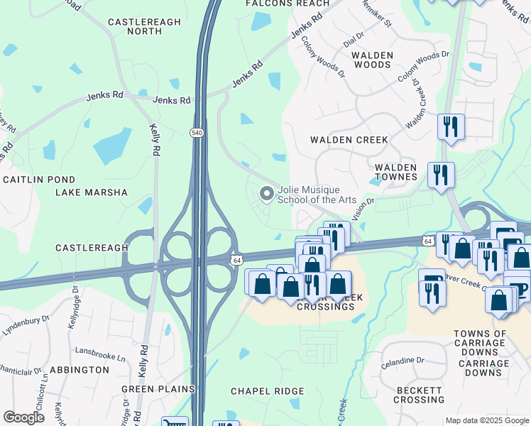 map of restaurants, bars, coffee shops, grocery stores, and more near 4001 Reedybrook Crossing in Apex