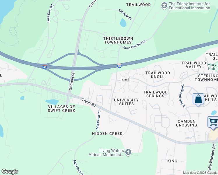 map of restaurants, bars, coffee shops, grocery stores, and more near 2011 Wolfmill Drive in Raleigh