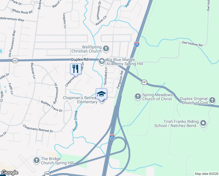 map of restaurants, bars, coffee shops, grocery stores, and more near 3001 Michael Lane in Spring Hill