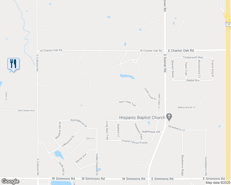 map of restaurants, bars, coffee shops, grocery stores, and more near 3751 Bent Cedar Trail in Edmond