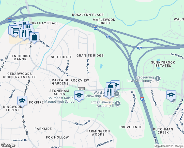 map of restaurants, bars, coffee shops, grocery stores, and more near 2720 Lead Crystal Court in Raleigh