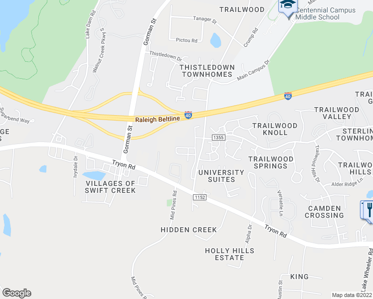 map of restaurants, bars, coffee shops, grocery stores, and more near 2011 Wolfmill Drive in Raleigh