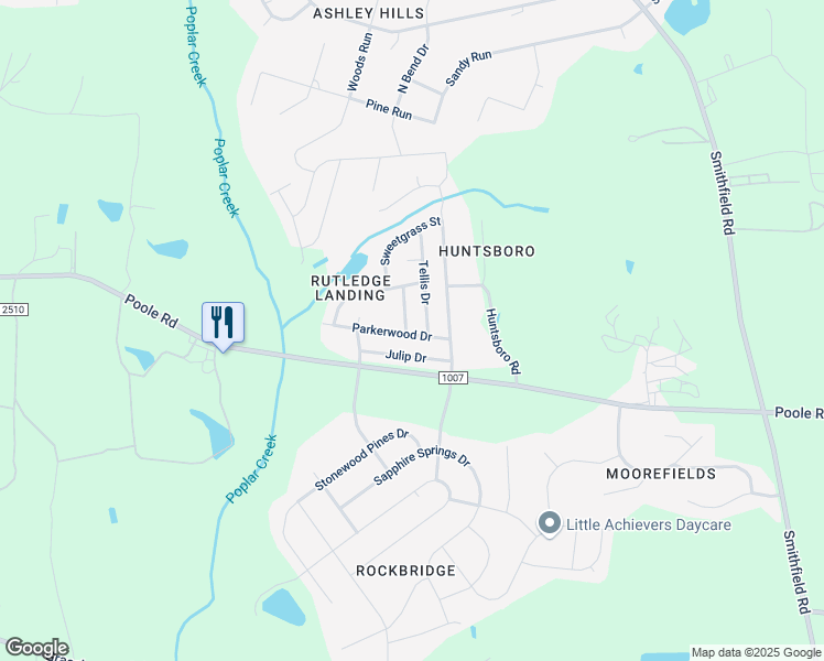 map of restaurants, bars, coffee shops, grocery stores, and more near 1237 Topping Lane in Knightdale