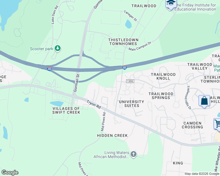 map of restaurants, bars, coffee shops, grocery stores, and more near 3770 Pardue Woods Place in Raleigh
