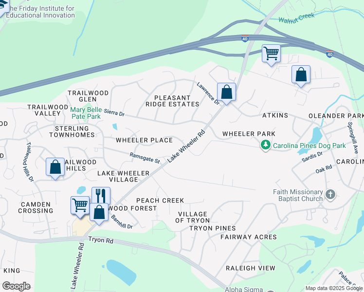 map of restaurants, bars, coffee shops, grocery stores, and more near 2805 Henslowe Drive in Raleigh