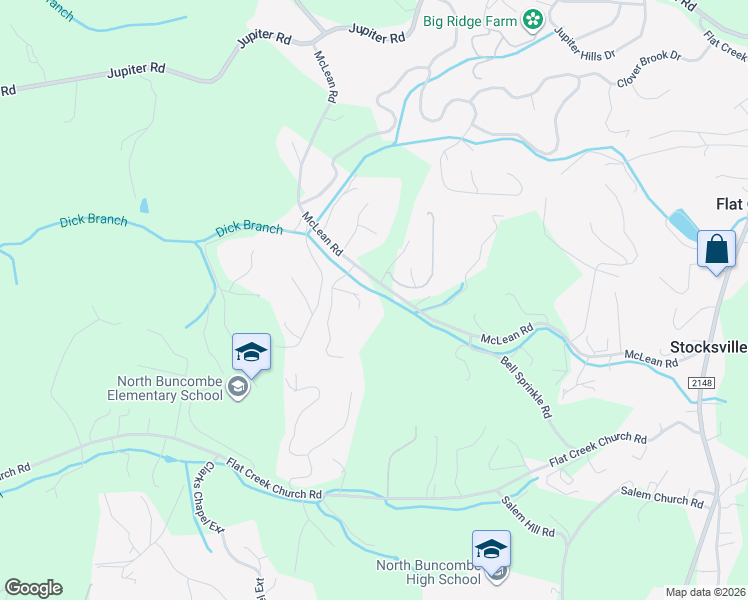 map of restaurants, bars, coffee shops, grocery stores, and more near 160 McLean Road in Weaverville