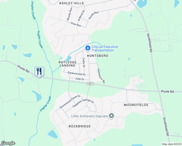 map of restaurants, bars, coffee shops, grocery stores, and more near 1237 Rutledge Landing Dr in Knightdale