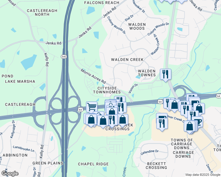 map of restaurants, bars, coffee shops, grocery stores, and more near 852 Queen City Crescent in Apex
