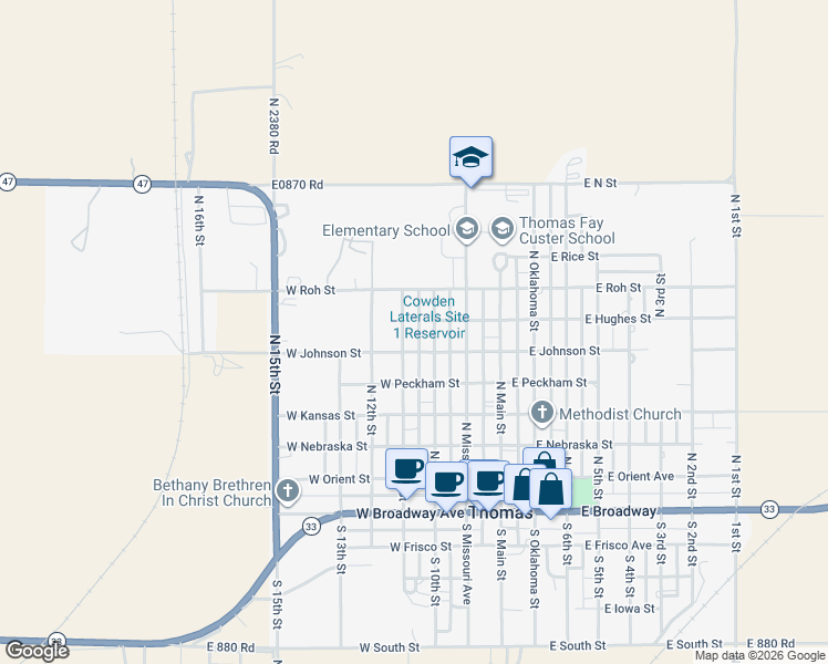 map of restaurants, bars, coffee shops, grocery stores, and more near 607 N 11th St in Thomas