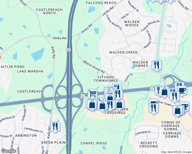 map of restaurants, bars, coffee shops, grocery stores, and more near 863 Tunisian Drive in Apex