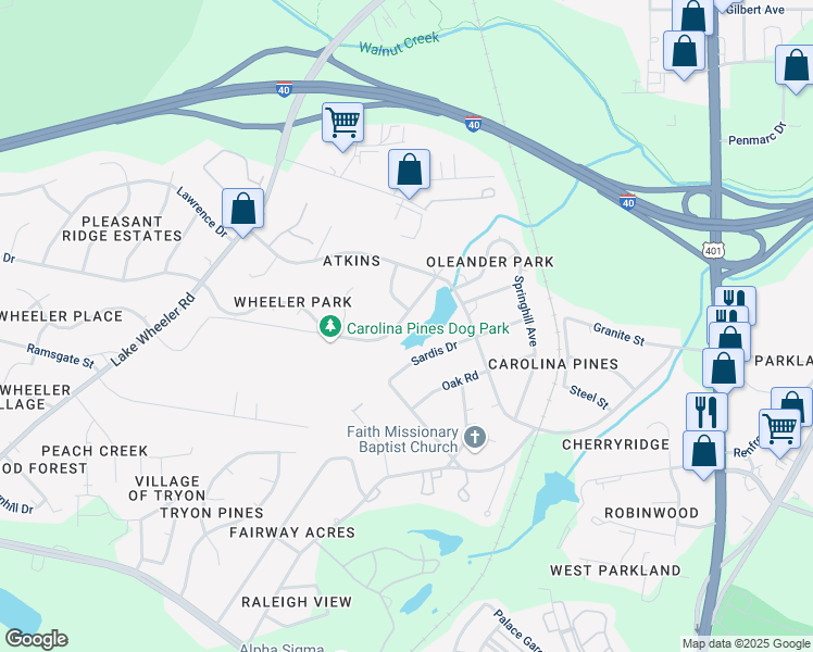 map of restaurants, bars, coffee shops, grocery stores, and more near 2209 Henslowe Drive in Raleigh