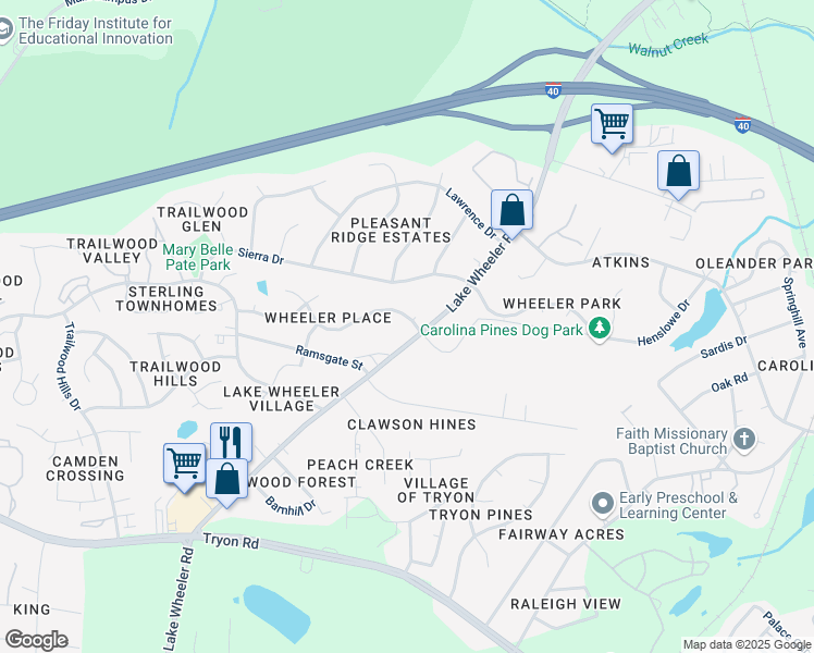 map of restaurants, bars, coffee shops, grocery stores, and more near 2805 Henslowe Drive in Raleigh