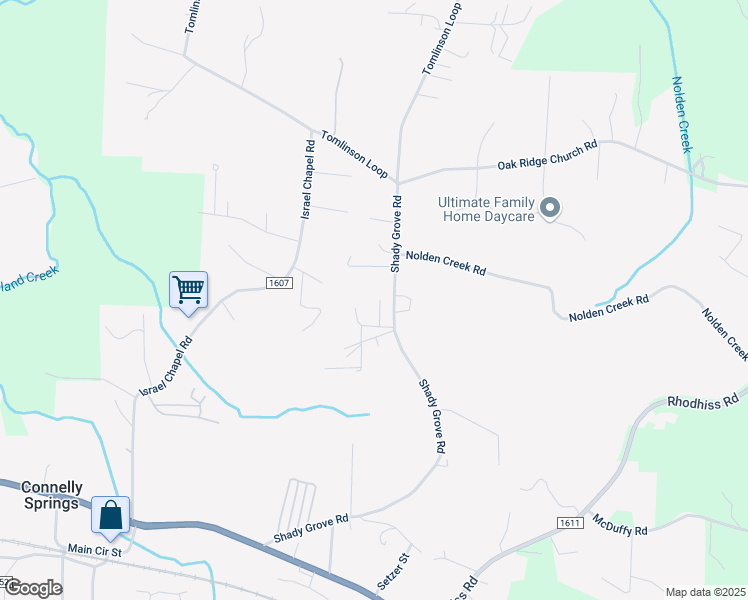 map of restaurants, bars, coffee shops, grocery stores, and more near 2322 Shade Tree Street in Connelly Springs