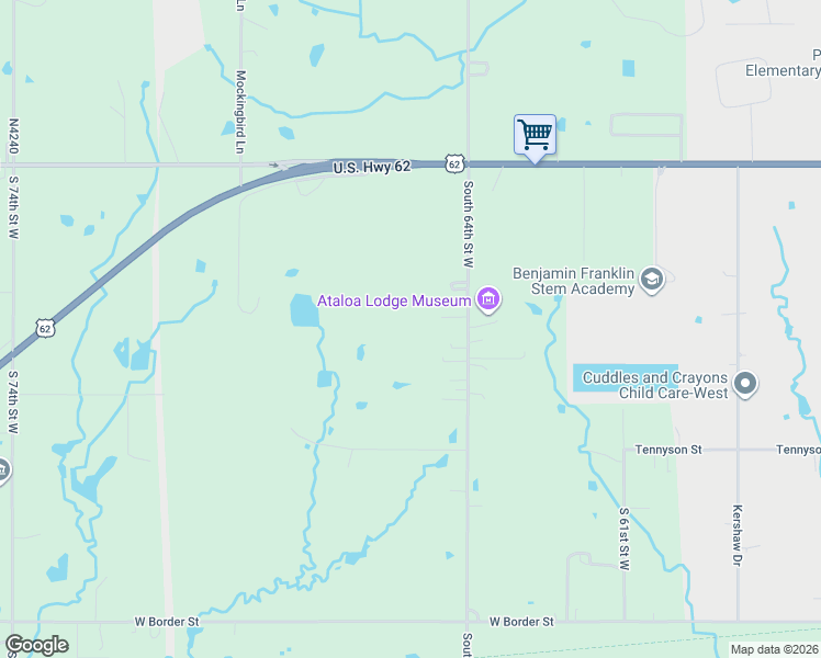 map of restaurants, bars, coffee shops, grocery stores, and more near 501 South 64th Street West in Muskogee