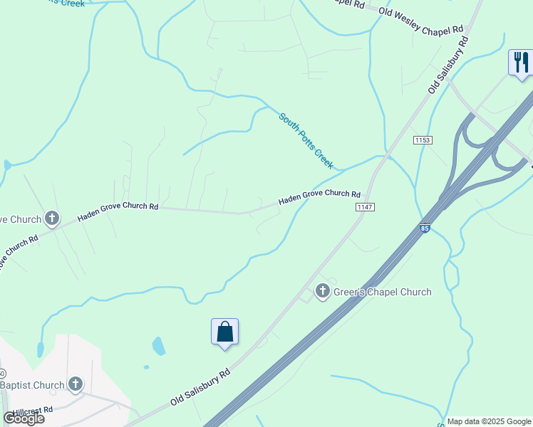 map of restaurants, bars, coffee shops, grocery stores, and more near 455 Haden Grove Church Road in Linwood
