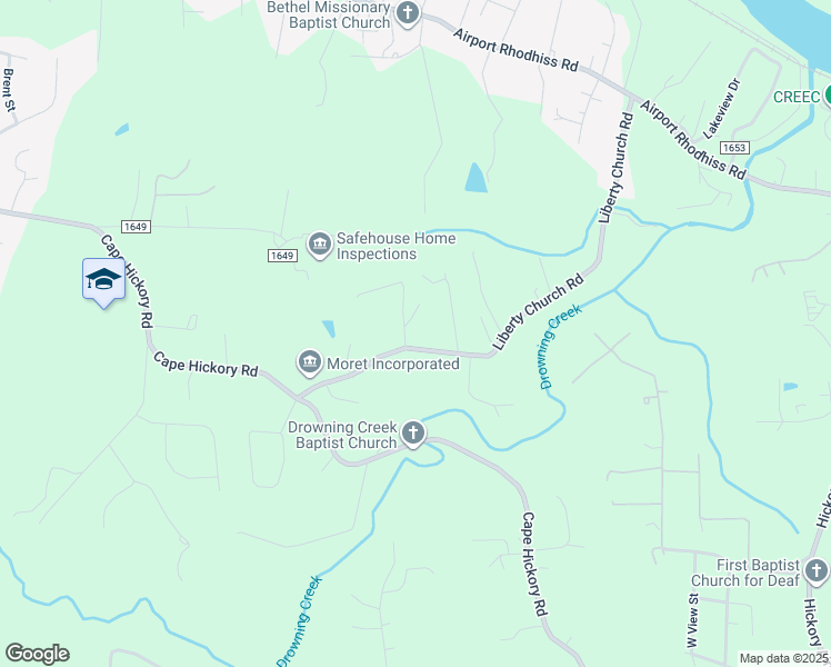 map of restaurants, bars, coffee shops, grocery stores, and more near 2347 Liberty Church Street in Hickory