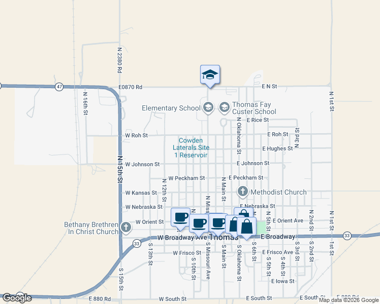 map of restaurants, bars, coffee shops, grocery stores, and more near 607 North 11th Street in Thomas