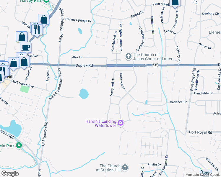 map of restaurants, bars, coffee shops, grocery stores, and more near 1046 Vanguard Drive in Spring Hill