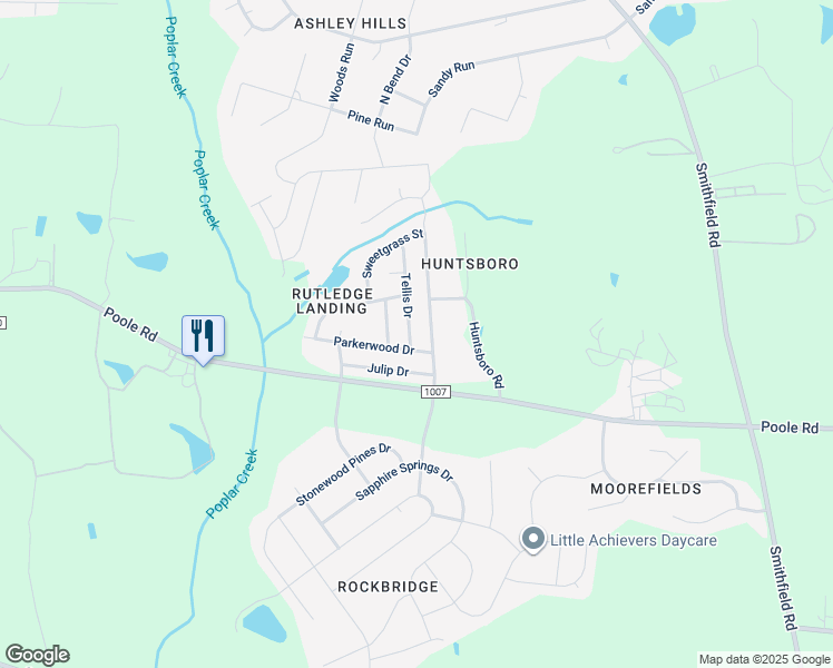 map of restaurants, bars, coffee shops, grocery stores, and more near 1153 Tellis Drive in Knightdale