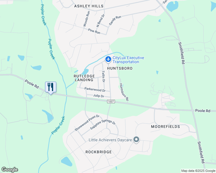 map of restaurants, bars, coffee shops, grocery stores, and more near 1237 Rutledge Landing Drive in Knightdale