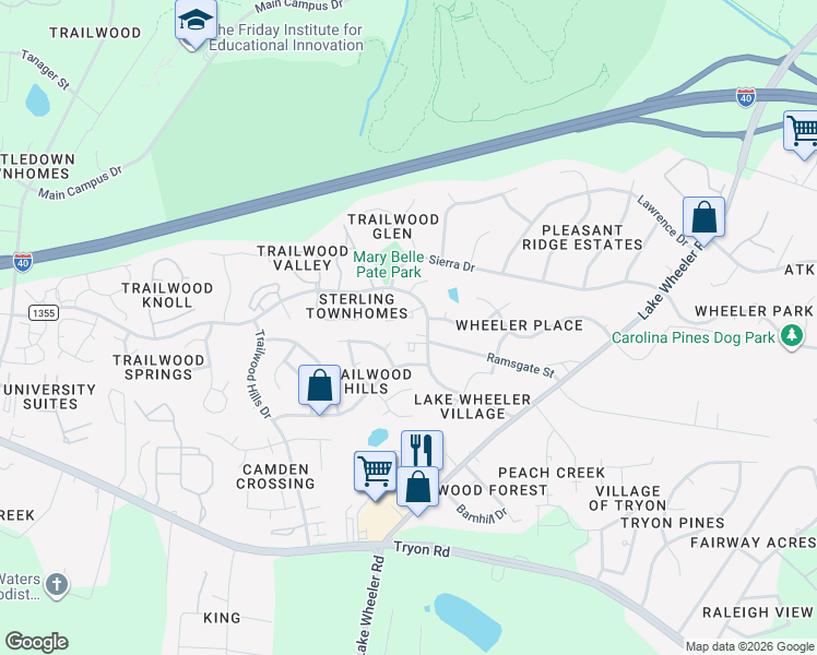 map of restaurants, bars, coffee shops, grocery stores, and more near 2605 Buck Spring Court in Raleigh