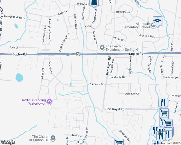 map of restaurants, bars, coffee shops, grocery stores, and more near 1038 Lonergan Circle in Spring Hill