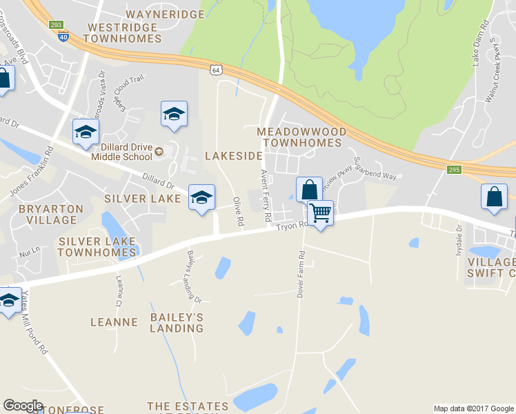 map of restaurants, bars, coffee shops, grocery stores, and more near 4704 Avenshire Circle in Raleigh