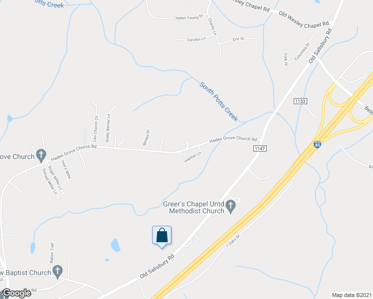 map of restaurants, bars, coffee shops, grocery stores, and more near 455 Haden Grove Church Road in Linwood