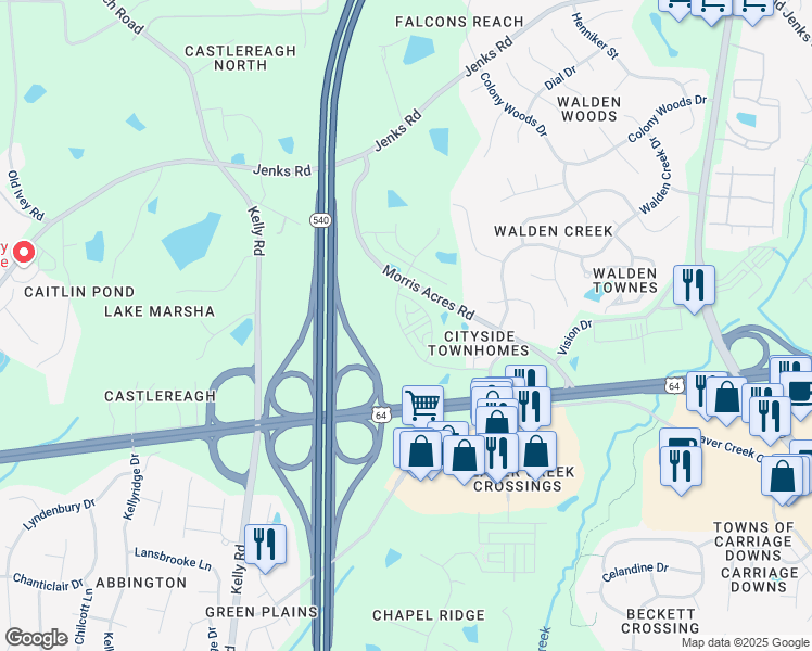 map of restaurants, bars, coffee shops, grocery stores, and more near 7000 Reedybrook Crossing in Apex