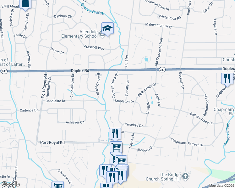 map of restaurants, bars, coffee shops, grocery stores, and more near 2903 Cochran Court in Spring Hill