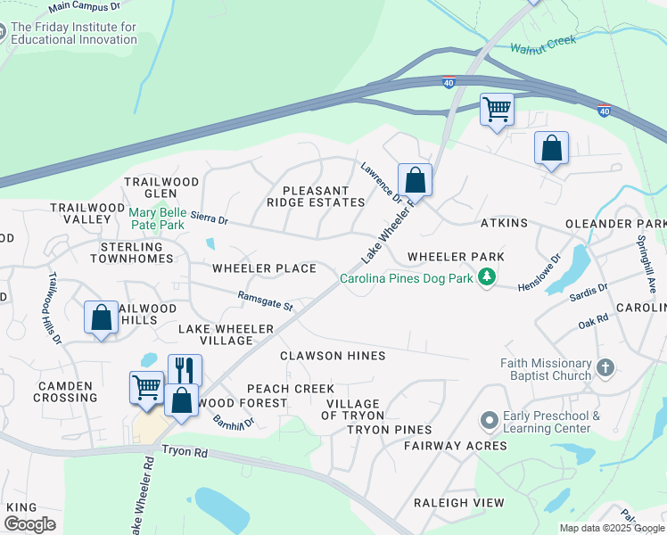map of restaurants, bars, coffee shops, grocery stores, and more near 2204 Brett Circle in Raleigh