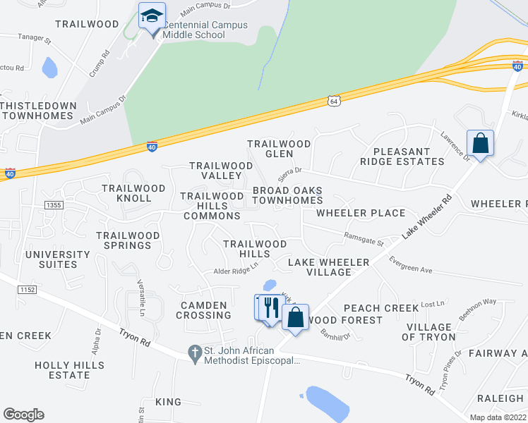 map of restaurants, bars, coffee shops, grocery stores, and more near 2705 Sterling Park Drive in Raleigh