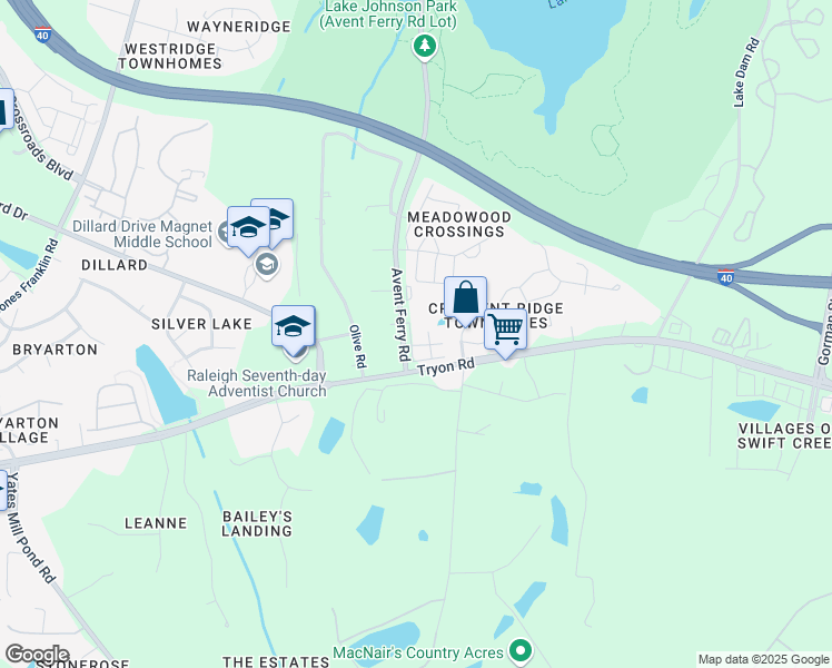 map of restaurants, bars, coffee shops, grocery stores, and more near 5509 Yadkin Valley Drive in Raleigh