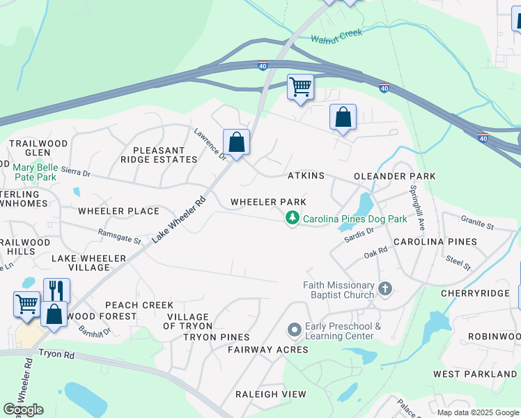 map of restaurants, bars, coffee shops, grocery stores, and more near 2105 Winnie Place in Raleigh