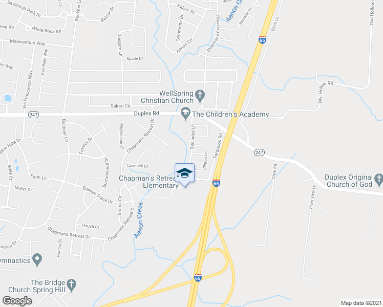 map of restaurants, bars, coffee shops, grocery stores, and more near Christine Lane in Spring Hill