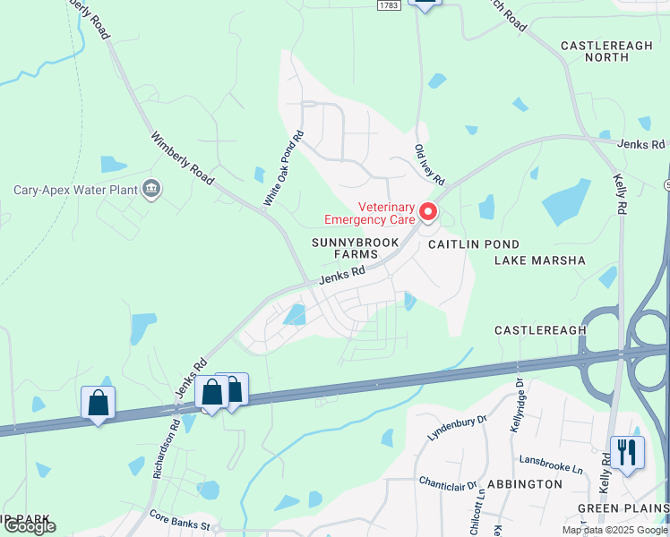 map of restaurants, bars, coffee shops, grocery stores, and more near 936 Haybeck Lane in Apex
