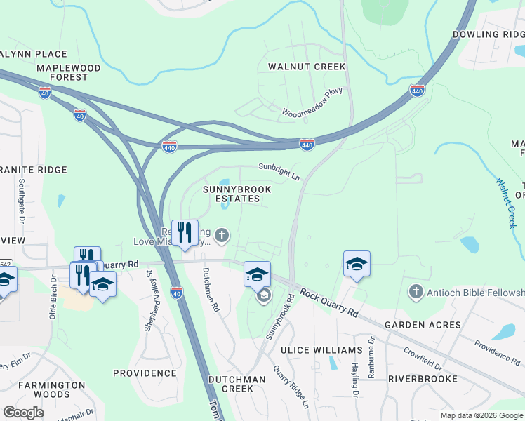 map of restaurants, bars, coffee shops, grocery stores, and more near 3604 Diamond Springs Drive in Raleigh