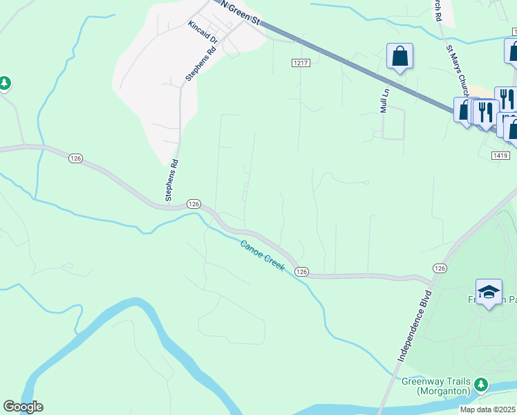 map of restaurants, bars, coffee shops, grocery stores, and more near 344 North Carolina 126 in Morganton
