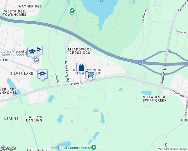 map of restaurants, bars, coffee shops, grocery stores, and more near 4513 Pale Moss Drive in Raleigh