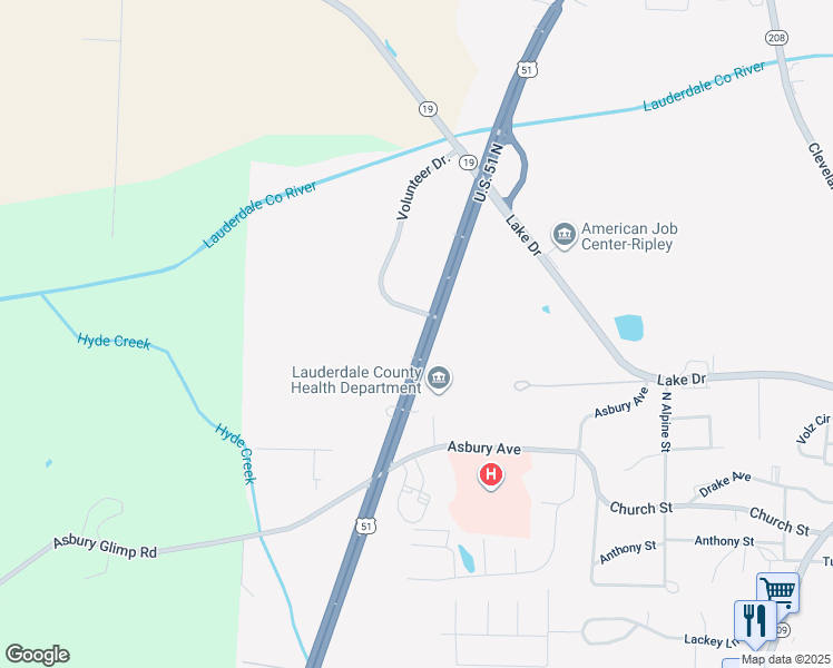 map of restaurants, bars, coffee shops, grocery stores, and more near 1-785 Highway 3 in Ripley