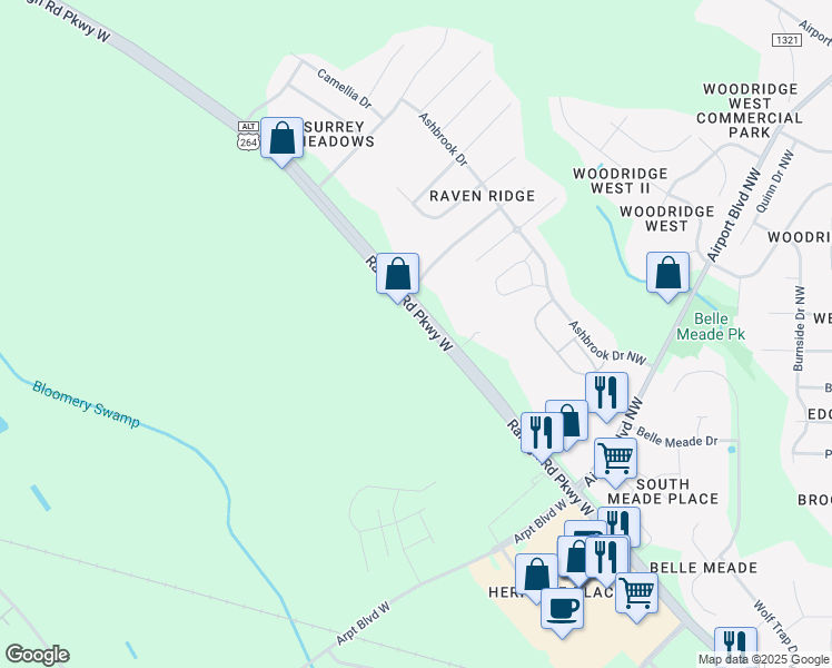 map of restaurants, bars, coffee shops, grocery stores, and more near 4003 U.S. 264 Alternate in Wilson