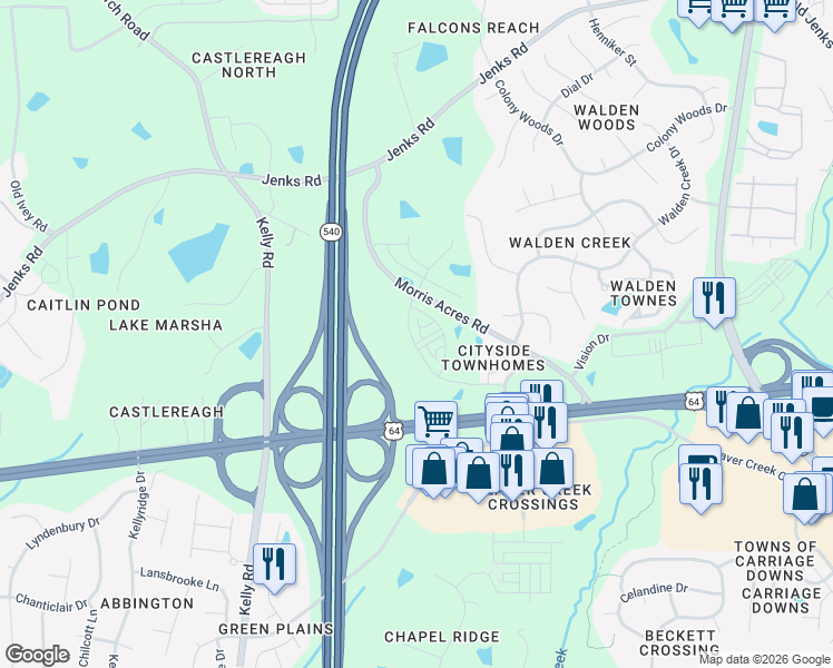 map of restaurants, bars, coffee shops, grocery stores, and more near 4001 Reedybrook Crossing in Apex