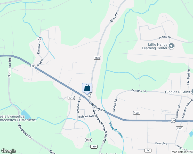 map of restaurants, bars, coffee shops, grocery stores, and more near 2265 Zion Road in Morganton