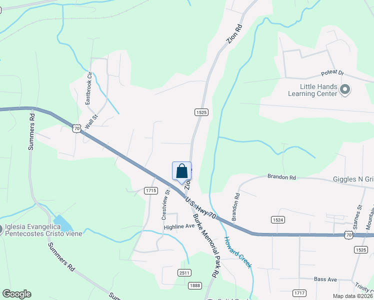 map of restaurants, bars, coffee shops, grocery stores, and more near 2284 Zion Road in Morganton