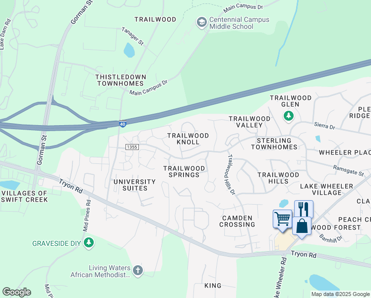 map of restaurants, bars, coffee shops, grocery stores, and more near 2940 Golden Oak Court in Raleigh