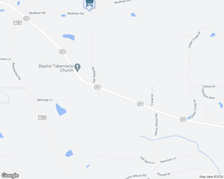 map of restaurants, bars, coffee shops, grocery stores, and more near 1941 North Carolina 231 in Wendell