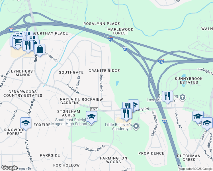 map of restaurants, bars, coffee shops, grocery stores, and more near 2717 Cabochon Diamond Court in Raleigh