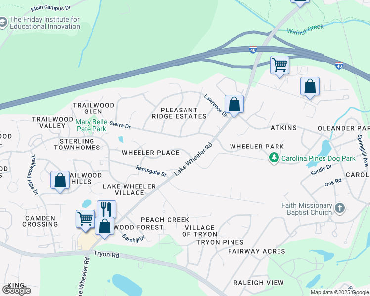 map of restaurants, bars, coffee shops, grocery stores, and more near 2808 Henslowe Drive in Raleigh
