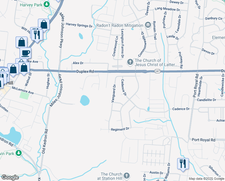 map of restaurants, bars, coffee shops, grocery stores, and more near 1042 Vanguard Drive in Spring Hill